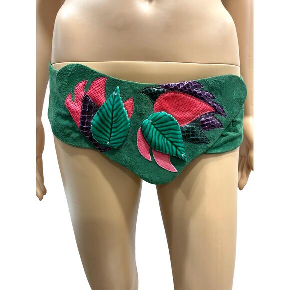 80s Waldorf Creations Green Suede Belt – Super Wide Statement Luxe | M/L - Picture 10 of 14